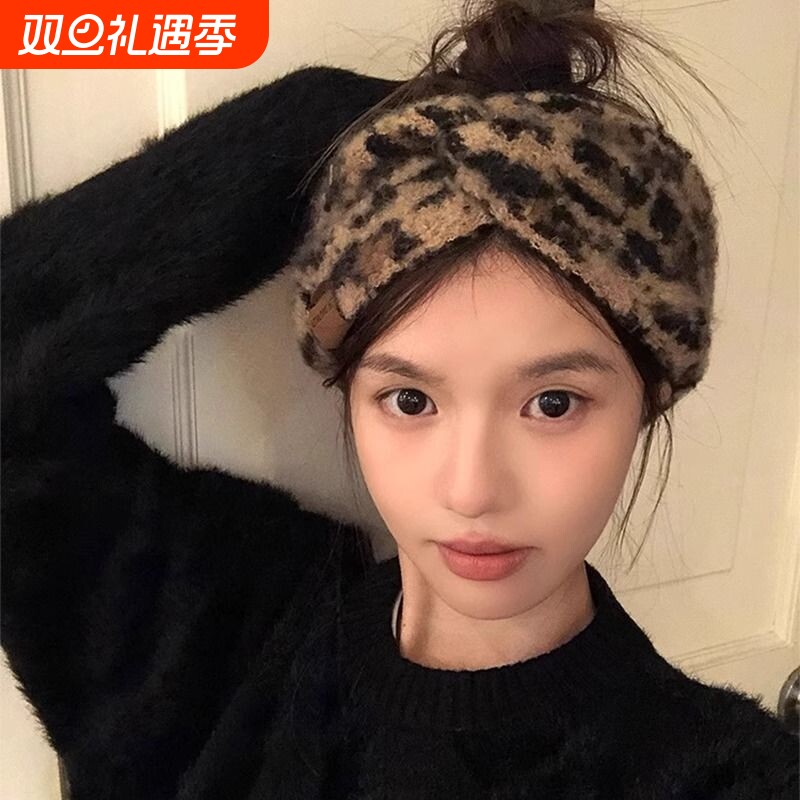 复古豹纹针织洗脸发带宽边束发带女秋冬保暖头箍不勒头发饰高级