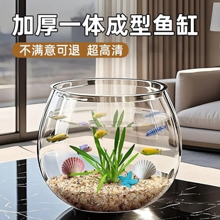 圆形桌面鱼缸客厅小型鱼缸客厅2025新款 造景小金鱼生态缸一体成型