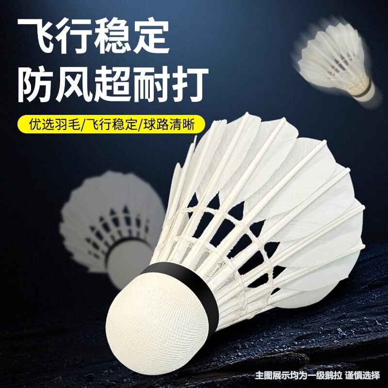 羽毛球鹅毛正品耐打王室内训练用球6/12防风不易发光尼龙稳定比赛