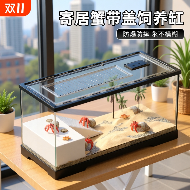 寄居蟹生态饲养箱亚克力小型桌面家用螃蟹沙蟹相守蟹乌龟造景缸