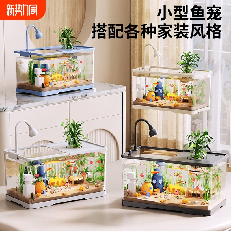 阔庭桌面生态鱼缸2024新款过滤增氧一体机客厅小型摆件生态金鱼缸