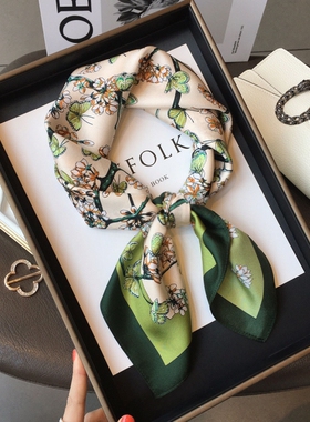 100%桑蚕丝围巾秋季真丝丝巾披肩女领巾70cm方巾条纹波点小方紫色