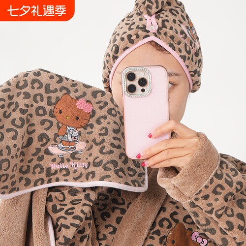 黑皮豹纹KT猫浴巾毛巾干发帽