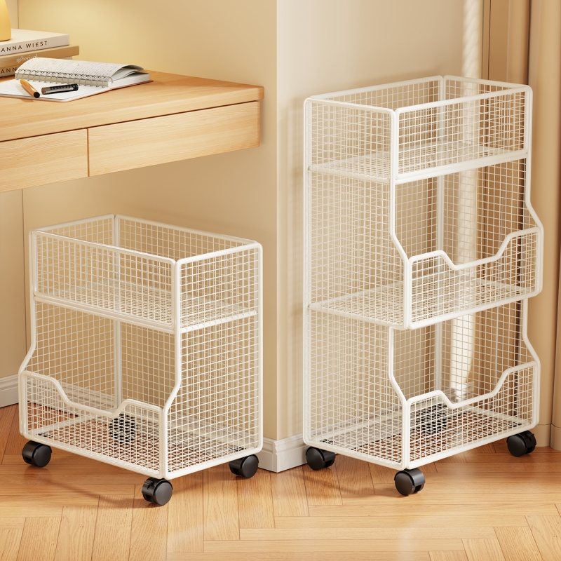 书本收纳置物架宿舍桌下书包收纳筐高中生放书的可移动小推车桌面整理神器文件架多层书架放置带轮铁艺滑轮