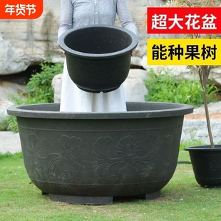 特大号加厚大花盆黑色塑料树脂花盆铁树种阳台庭院养鱼荷花专用盆
