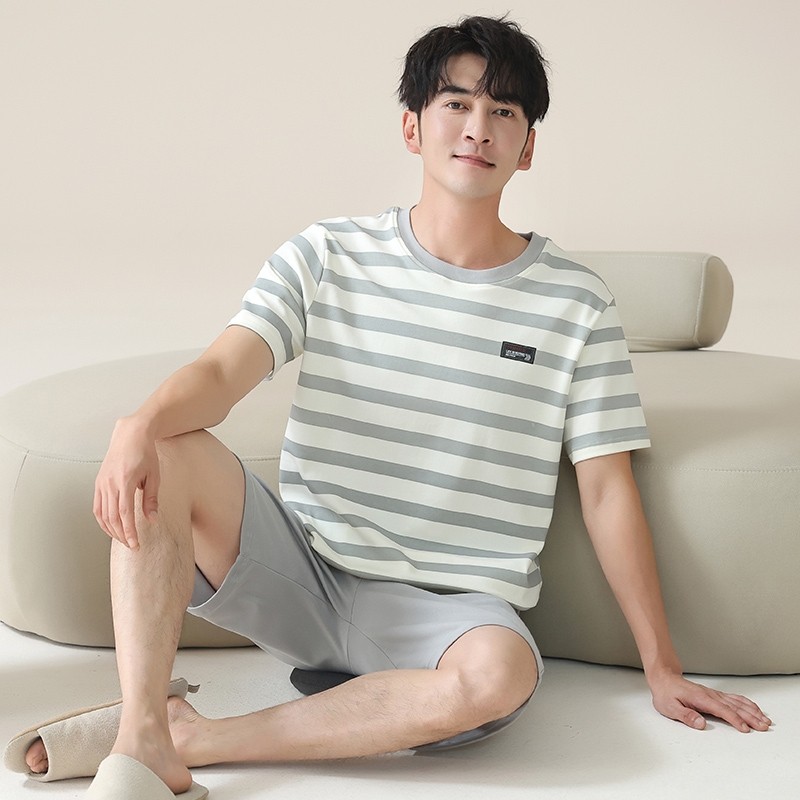 2025新款睡衣夏季男款短袖短裤纯棉可外穿夏天简约宽松大码家居服