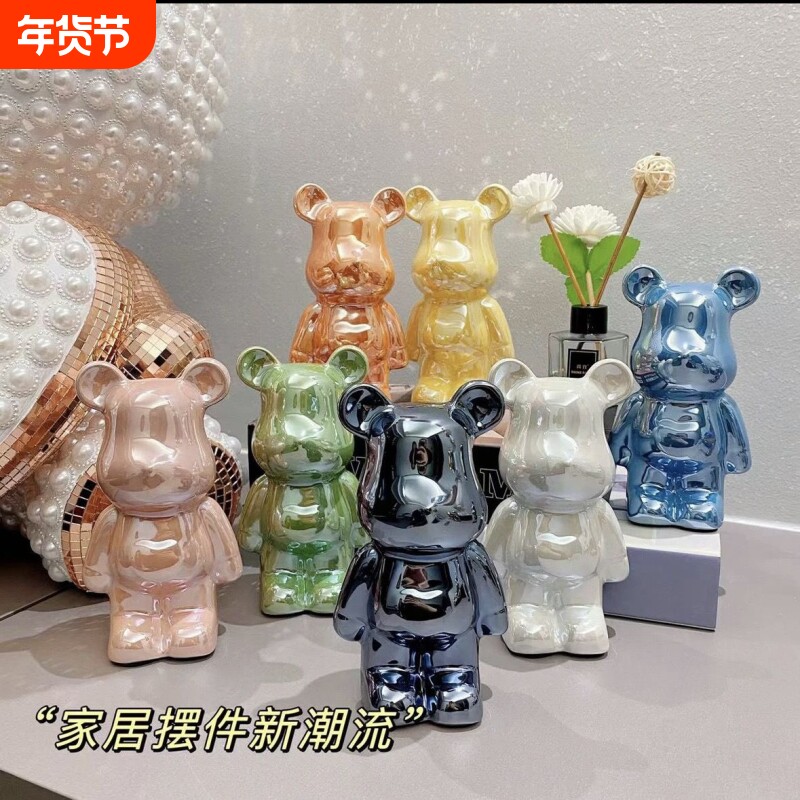 潮玩陶瓷摆件暴力熊办公室爱心电镀暴力熊生日礼物家居饰品纪念