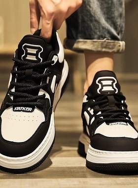 面包男鞋2025新款春秋小众原创黑白熊猫板鞋冬季百搭休闲运动潮鞋