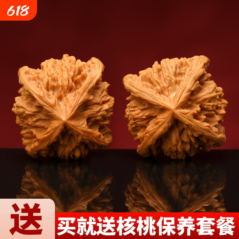 文玩核桃麒麟纹官帽四棱拼接筋异形核桃古玩盘玩手把件男狮子头