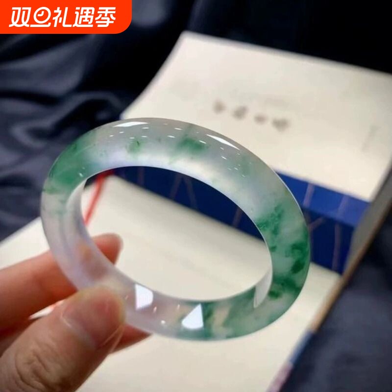 新款独龙玉手镯冰飘蓝花女士手镯仿翡翠色平替高冰飘花冰种玉手镯