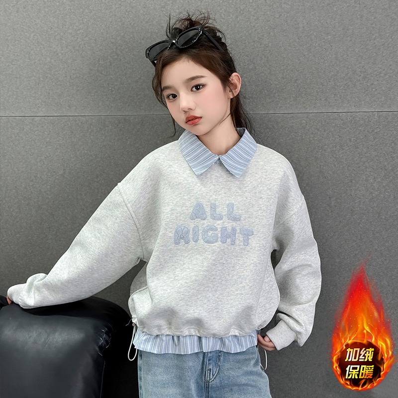 秋冬季女童时尚假两件卫衣春秋款2025新款洋气儿童polo衫上衣秋装