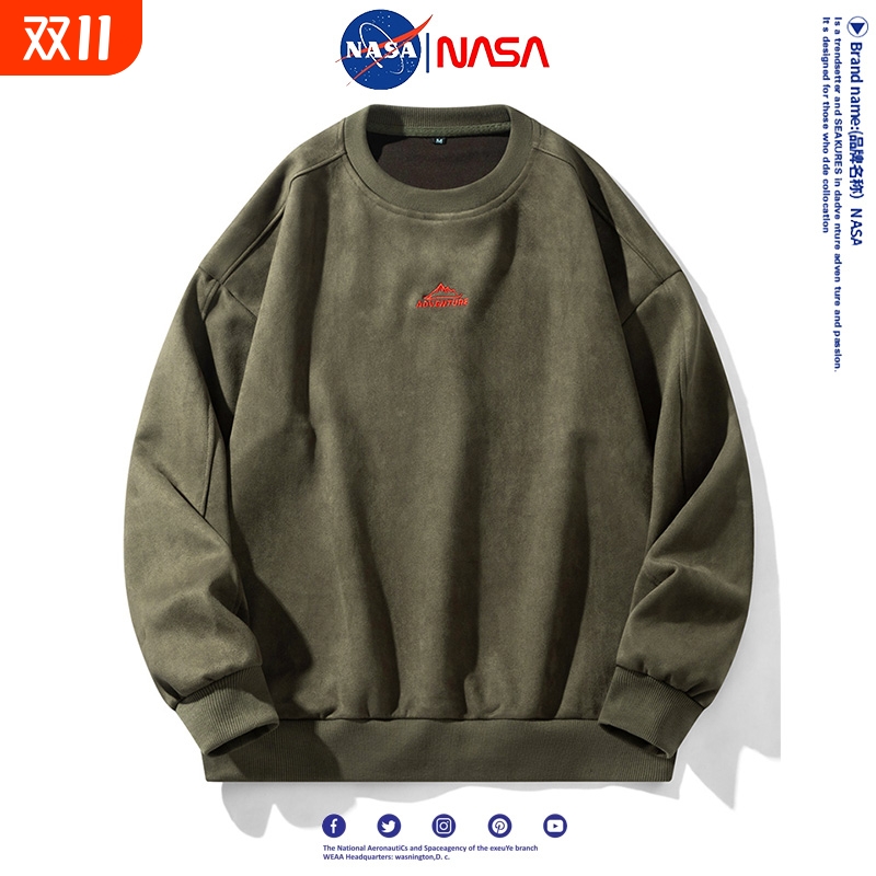nasa重磅美式麂皮绒卫衣男女圆领2025新款春秋季上衣长袖t恤男款