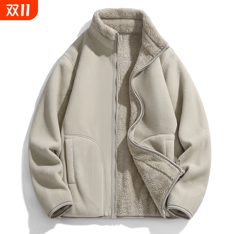 初中生校服内搭冬季抓绒衣男女保暖珊瑚摇粒绒外套潮加绒防寒紫色