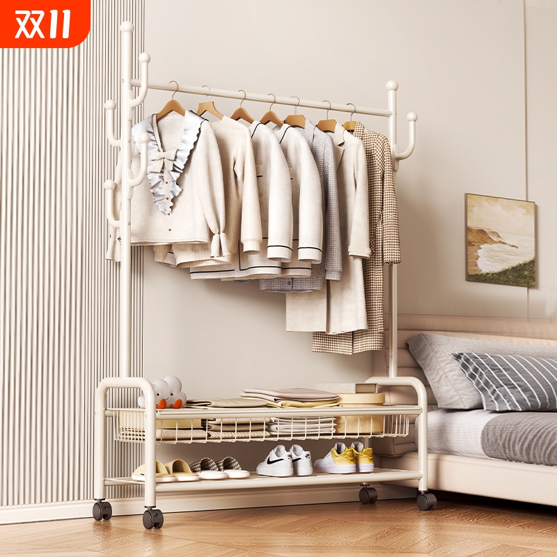 仙人掌可移动带网篮落地衣帽架