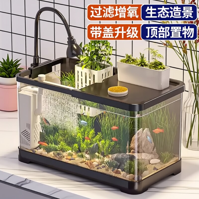 阔庭鱼缸小型客厅2024新款过滤制氧一体机造景全套生态桌面养鱼缸