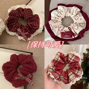 秋冬新款卡通小狗可爱大肠发圈甜美丸子头扎头发橡皮筋高级感头饰