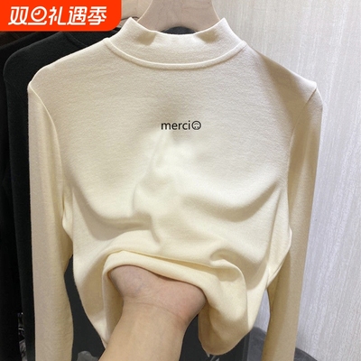 女大童德绒打底衫内搭秋冬装加厚男童长袖儿童半高领白色上衣保暖