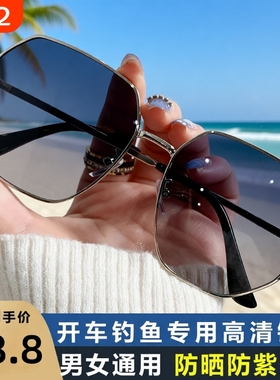 透明蓝色偏光太阳镜男士多边形金属钓鱼开车墨镜韩版潮旅行眼镜女