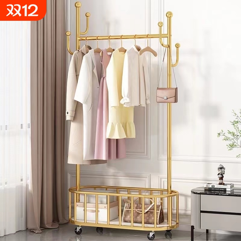 衣架落地卧室挂衣架可移动带轮家用客厅轻奢晾衣架衣帽架承重置物
