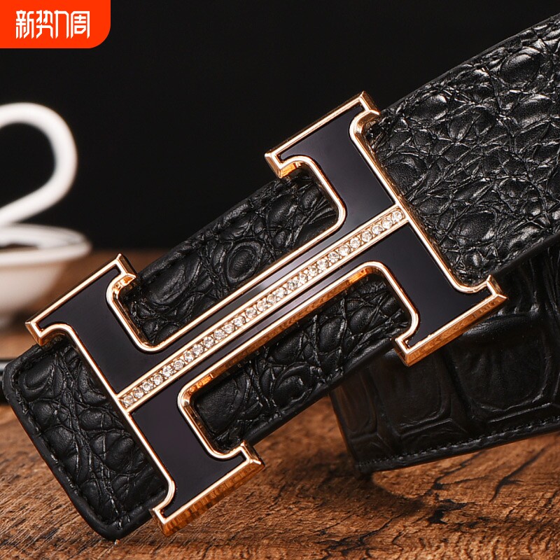 爱马男士皮带男款真皮新款潮休闲牛皮年轻人潮流内穿腰带平滑扣