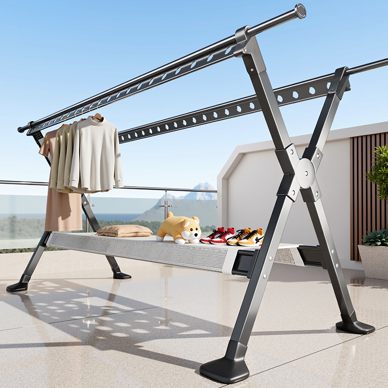 晾衣架落地家用阳台挂衣服折叠伸缩晒衣架室内外凉衣杆晒被子神器