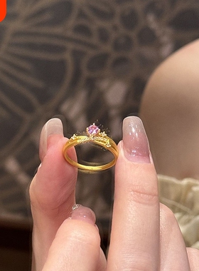 韩系清冷风交叉星轨戒指活口可调节女小众独特设计紫色锆石食指戒