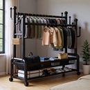 晾衣架衣帽架落地室内加厚挂衣架房间挂衣服架子置物收纳双杆黑色