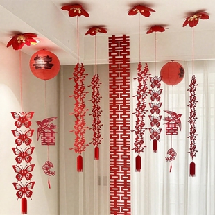 婚房布置套装男方女方新房客厅天花板吊顶喜字挂饰挂件结婚用品囍