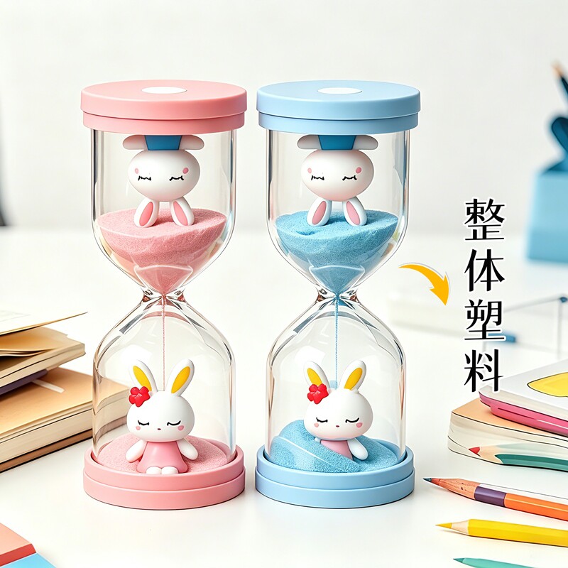 卡通沙漏计时器儿童防摔计时3/10分钟学生流沙瓶礼物夜光摆件桌面