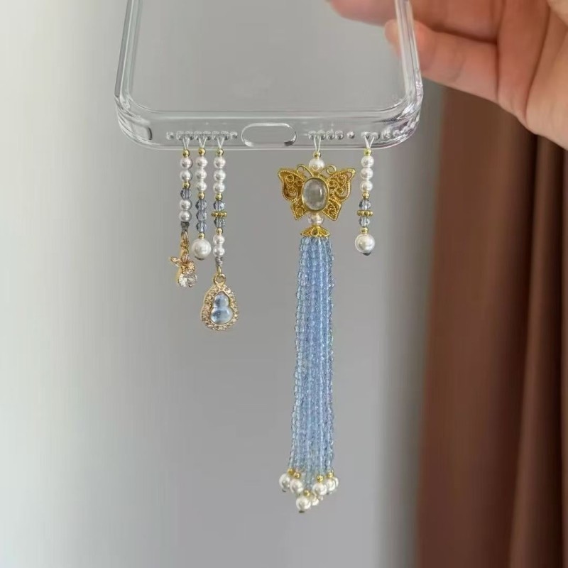 新中式葫芦蝴蝶流苏手机链挂绳串珠挂饰小众diy饰品配件手机挂件