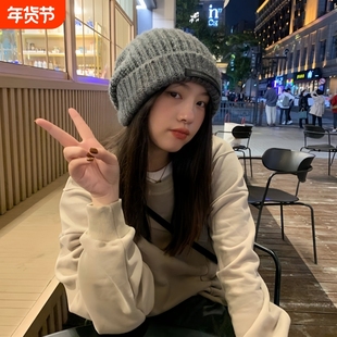 帽子女秋冬时尚百搭大头围毛线帽显脸小适合方圆脸保暖针织帽冷帽