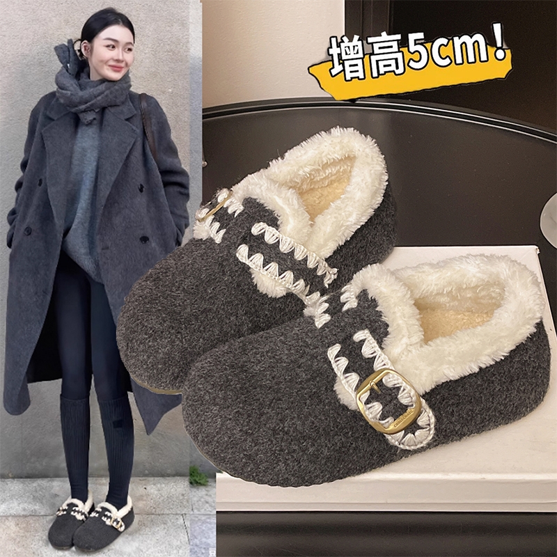 厚底内增高加绒保暖全包勃肯鞋毛毛女鞋2025新款冬雪地靴豆豆棉鞋
