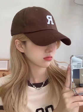 帽子女款2024新款R标咖啡色棒球帽宽帽檐显脸小男鸭舌帽绿色宽檐