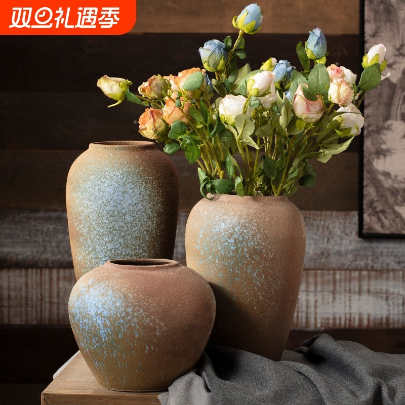 景德镇粗陶陶瓷花瓶摆件可水培复古新中式客厅家居装饰插干花