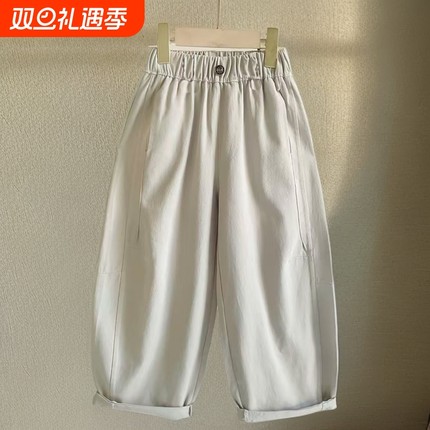 tgc男童裤子秋装2025新款休闲裤秋季儿童阔腿裤男孩米色松紧腰