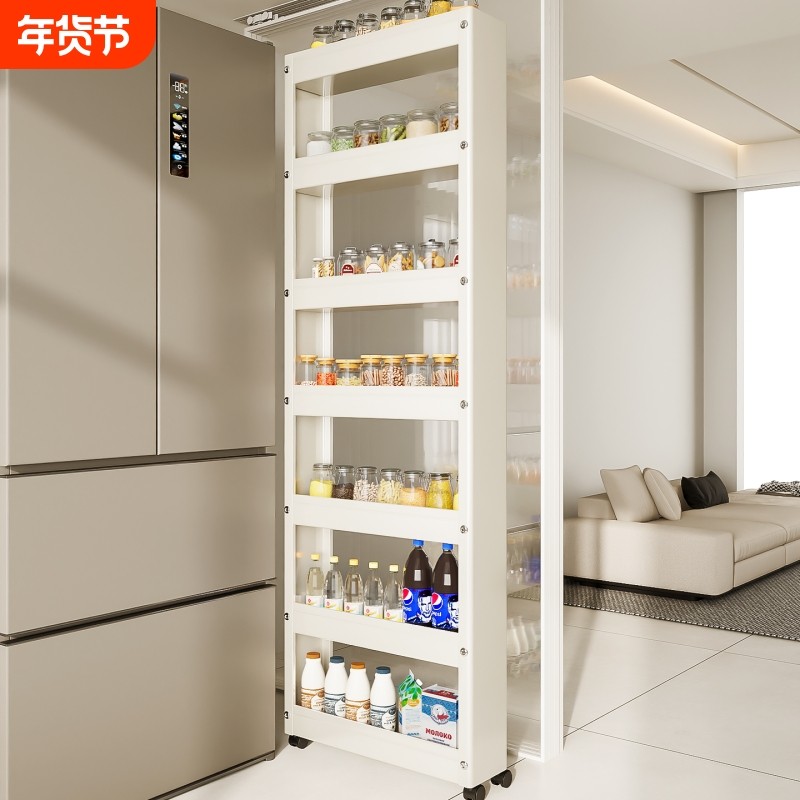 新款门后极窄缝隙收纳柜厨房夹缝置物架冰箱侧边卫生间抽拉小推车