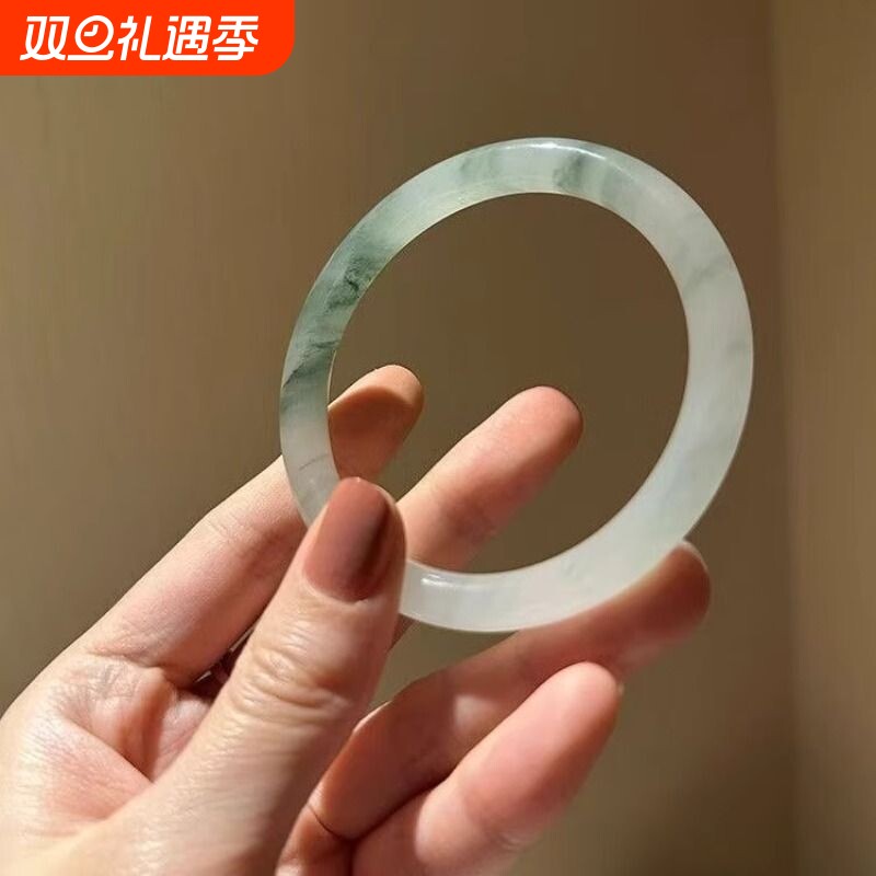 天山翠手镯手链精致女款细条玉镯仿冰透飘花款小众镯子半山细圆条