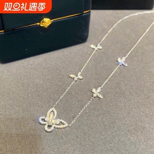 格拉芙~幻影蝴蝶项链女纯银镀18k金满钻GF轻奢小众甜美镂空锁骨链