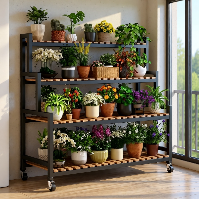 花架置物架阳台置物架子客厅可移动多层一体靠墙多肉植物落地绿植