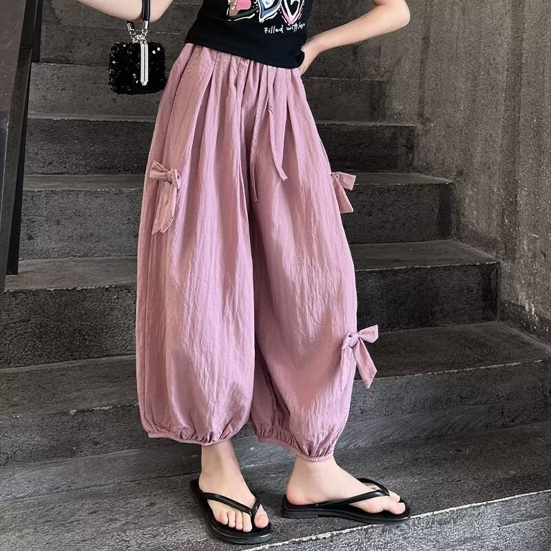 防蚊裤女童裤子夏季薄款中大童2025新款蝴蝶结灯笼裤儿童休闲百搭