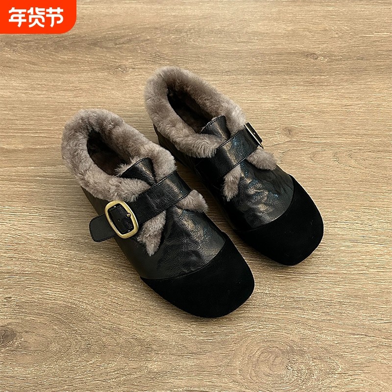 真皮羊羔毛加绒保暖深口单鞋女2025秋冬新款玛丽珍毛毛鞋乐福鞋子,女鞋,浅口单鞋,淘宝优惠券,粉丝福利购,淘宝优惠卷