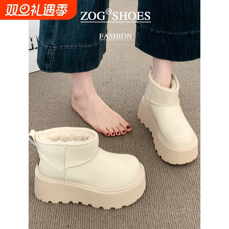 厚底增高雪地靴女款2025冬季加绒加厚防水保暖短靴子大头棉鞋白色