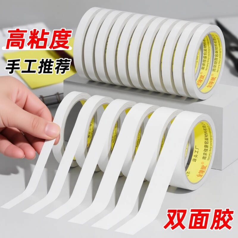 强力双面胶带固定强粘两面胶纸胶带高粘度不留痕易撕办公布置粘贴粘性发票布基棉纸边缘