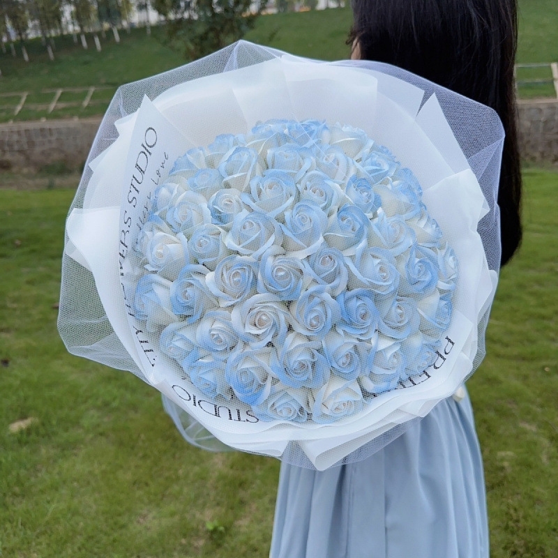 七夕情人节生日礼物送女生大束碎冰蓝玫瑰花束香皂花玫瑰花乌梅子