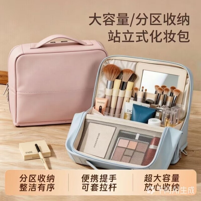 化妆包女便携洗漱收纳包化妆品刷立式大容量多功能分区手提防水图片