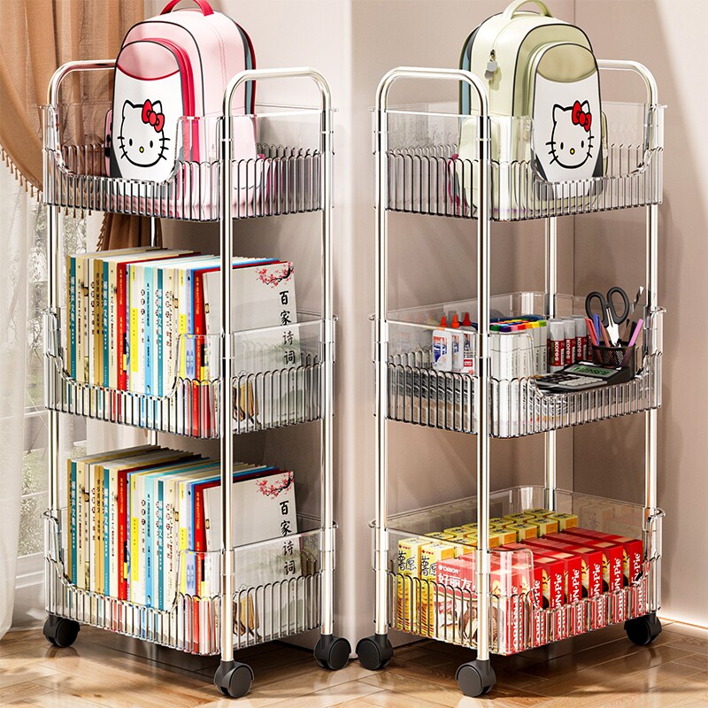 书包置物架落地移动小推车放书本桌下柜家用多层亚克力收纳架神器