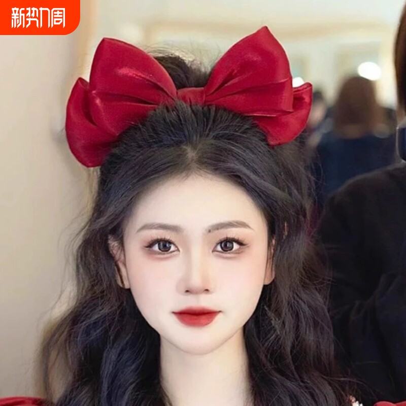 酒红色蝴蝶结发夹超仙发饰网红后脑勺新娘敬酒服顶夹复古跟妆发饰