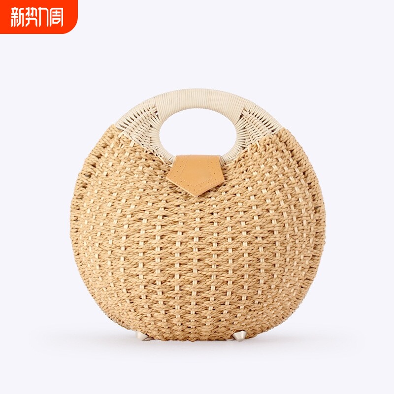 新款时尚贝壳手提包个性可爱藤编包沙滩度假旅游草编包休闲包