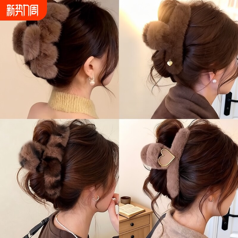 超大号15CM抓夹女2025新款发量多发夹秋冬毛绒鲨鱼夹盘发夹子