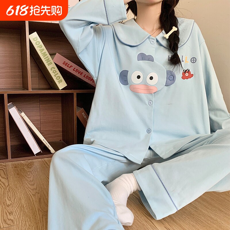 睡衣女款春夏季2026新款带胸垫棉绸长袖卡通小丑鱼大码女士家居服